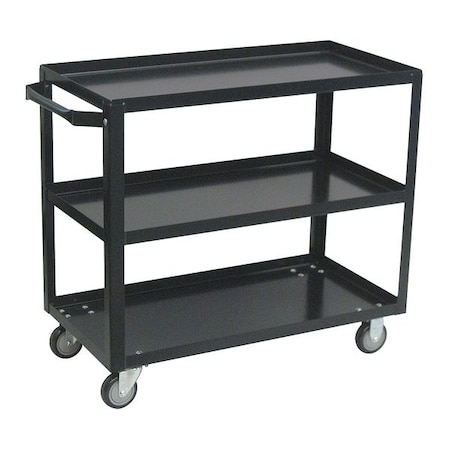 Flat Handle Utility Cart, Steel, 800 lb Load Capacity, 3 Shelves, 42 in L, 25 in W, 33