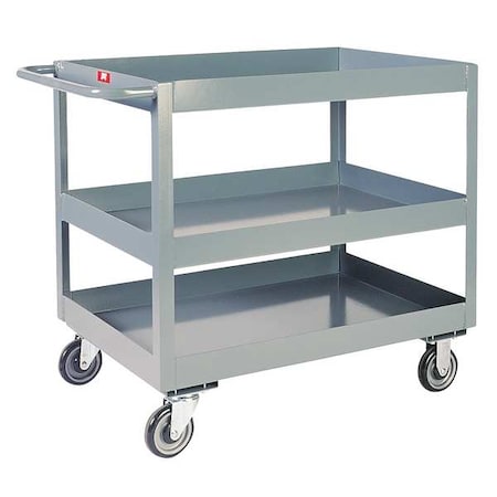 Flat Handle Deep Shelf Utility Cart, Steel, 1, 400 lb Load Capacity, 3 Shelves, 42 in L, 19 in W MPN:LN136P500GP