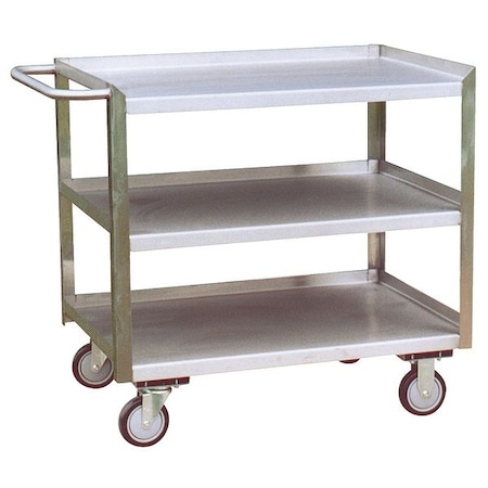 Corrosion-Resistant Utility Cart with Single-Side Flush Metal Shelves, Stainless Steel, 3 Shelves MPN:XY248U500