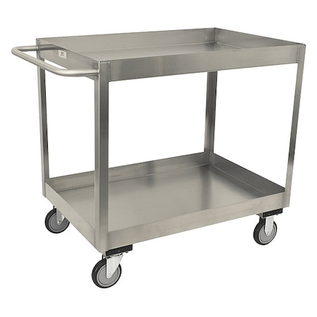 Corrosion-Resistant Utility Cart with Deep Lipped Metal Shelves, Stainless Steel, 2 Shelves MPN:XZ236N800