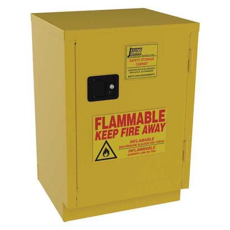 Hazardous Material Storage Cabinet, 12 gal, 1 Shelves, Steel, 24 in W x 35 in H x 22 in D, Yellow MPN:BT12YP
