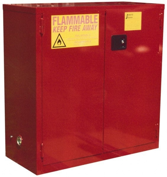 Flammable & Hazardous Storage Cabinets: 72 gal Drum, 2 Door, 5 Shelf, Manual Closing, Red MPN:BP72