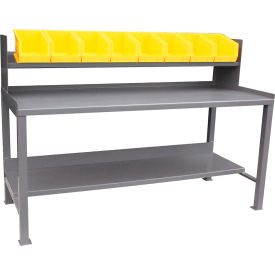 Jamco Steel Workbench Bench Top 3 Sides Lips Up Sloped 1/2 Shelf Riser 72''W x 30''D Gray WW372GP