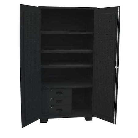Combo Drawer & Pegboard Storage Cabinet, 78 in H, 48 in W, 24 in D, Swing, Padlock Hasp, Black MPN:GV248BL