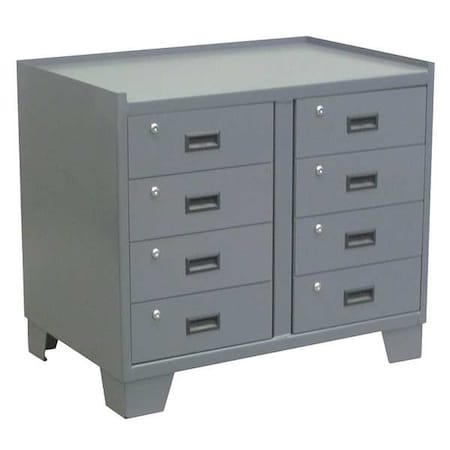 Drawer Storage Cabinet, 33 in H, 36 in W, 24 in D, Recessed Pull, Keyed, Gray, 0 Shelves, 8 Drawers MPN:JL236GP