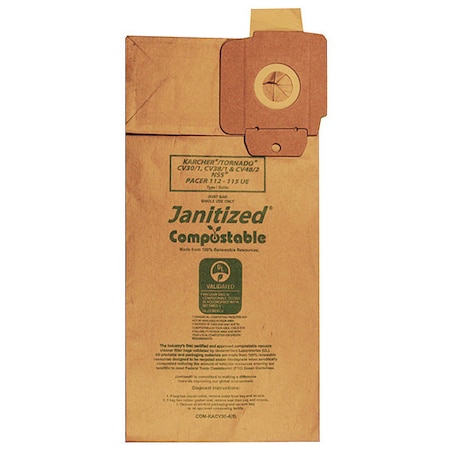 Compostable Filter Bag, Karcher CV30, PK5, 4-Ply, Vacuum Filter, 5 PK MPN:COM-KACV30-4(5)