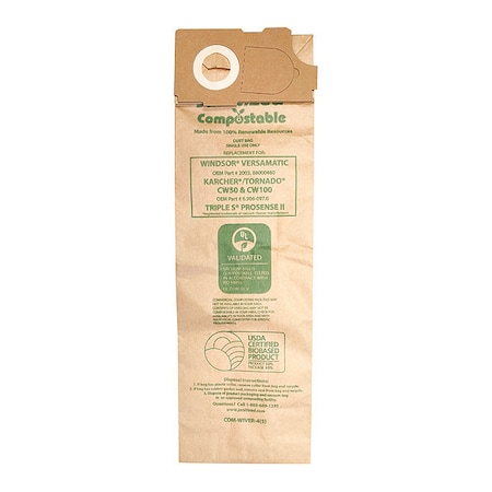 Compostable Filter Bag, Windsor 2003, PK5, 4-Ply, Vacuum Filter, 5 PK MPN:COM-WIVER-4(5)