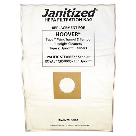 Vacuum Bag, 3 PK MPN:Hoover HEPA Y Vacuum bag