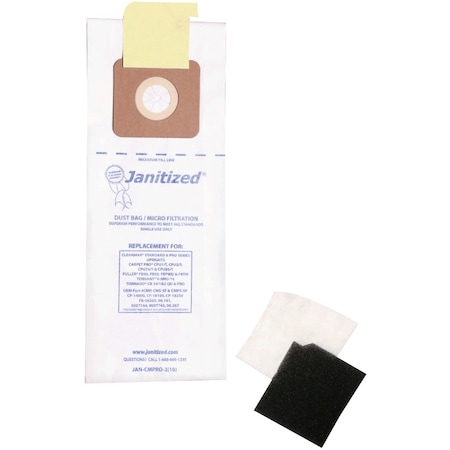 Filter Bag, Replaces Cleanmax Pro, PK10, 2-ply, Micro Filter, 10 PK MPN:JAN-CMPRO-2(10)