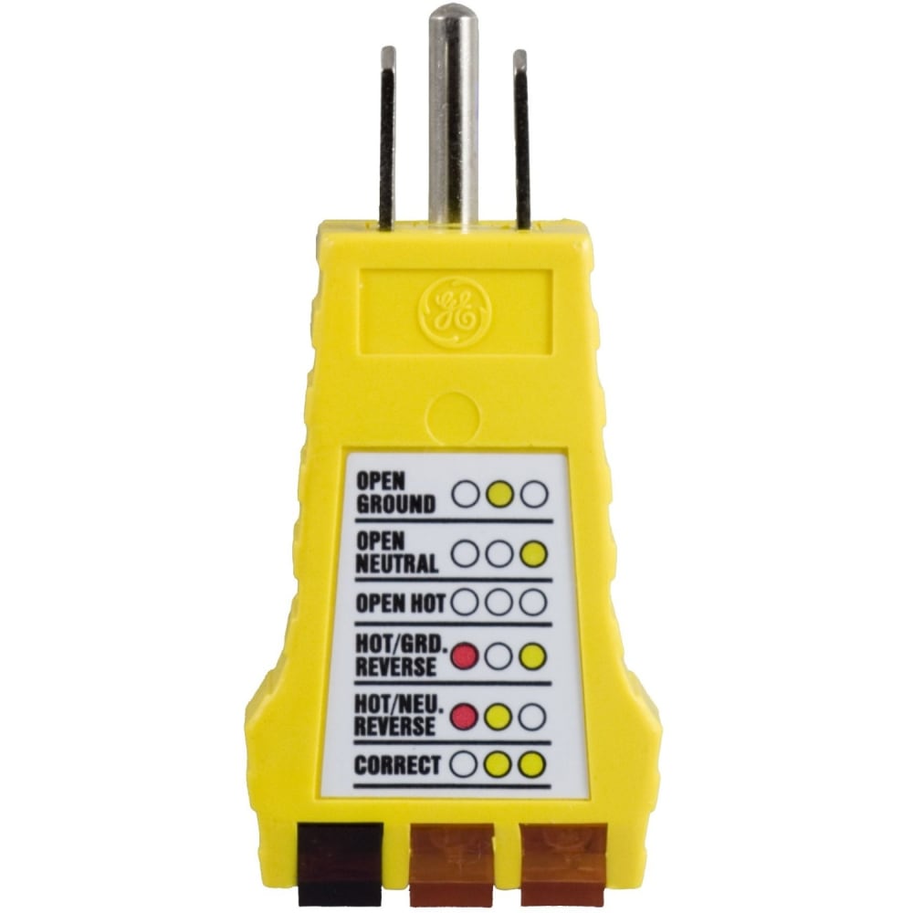 GE 3 - Wire Receptacle Tester - Cable Fault Testing, Mismatched Wiring Testing - Alkaline MPN:50542