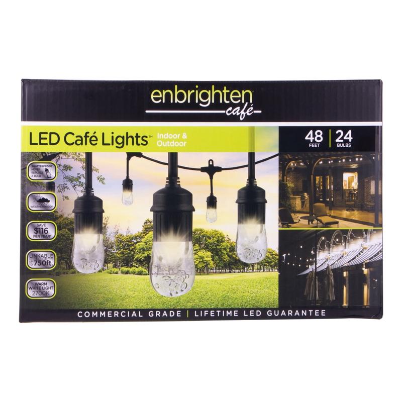 Jasco Enbrighten LED Caf Lights, 48ft, Indoor/Outdoor, Black Cord/Multicolor Lights MPN:31664