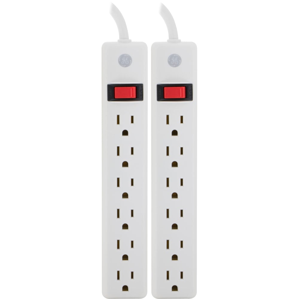 GE 6 Outlet Power Strip 2 Pack, 1ft6in Cord, White, 14833 MPN:14087