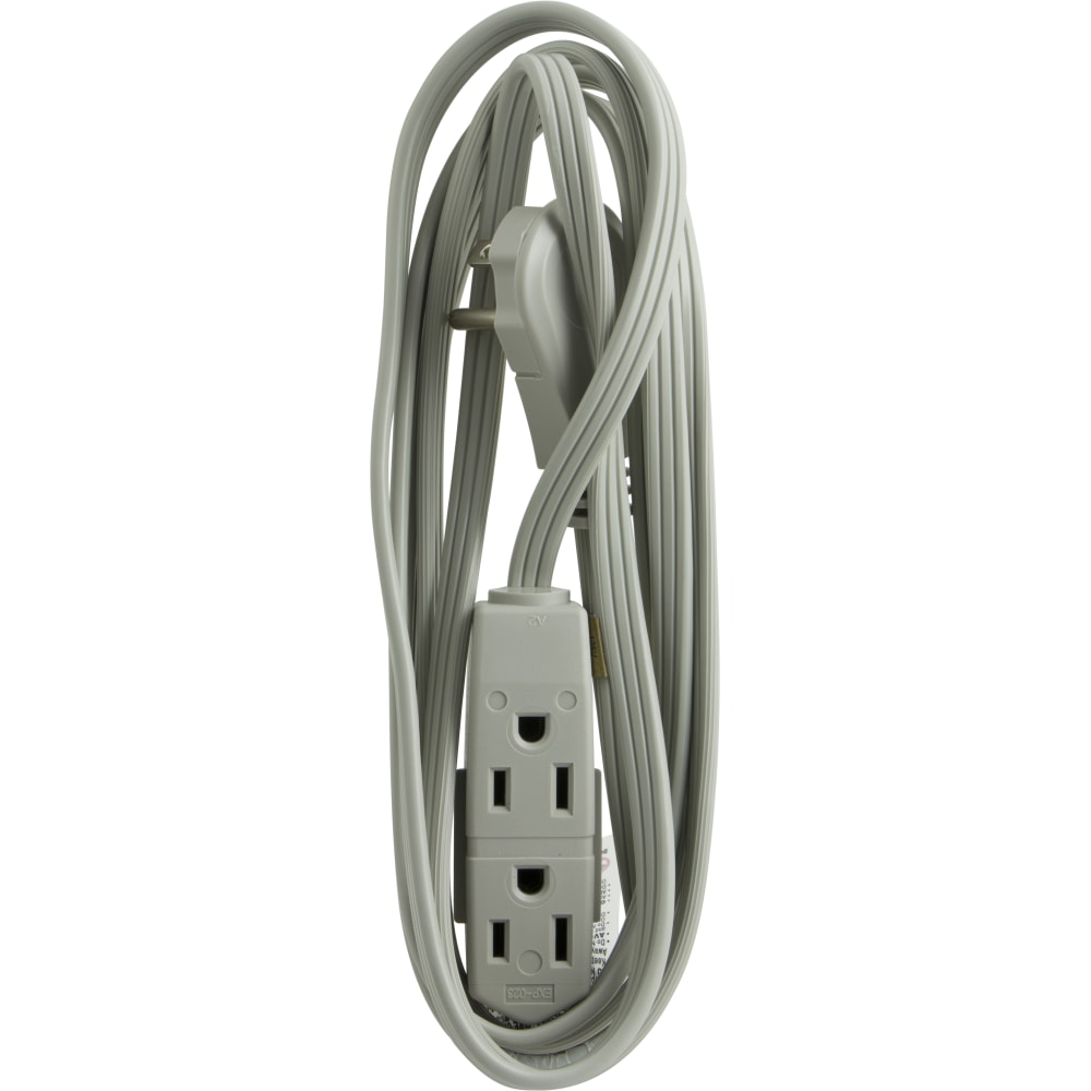 GE 3 Outlet Extension Cord, 8ft Long Cord, Flat Plug, Gray, 43027 MPN:43027