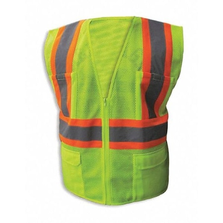 Safety Vest, Lime, Org stripe, Zipper-XL MPN:SV-500Z-XL