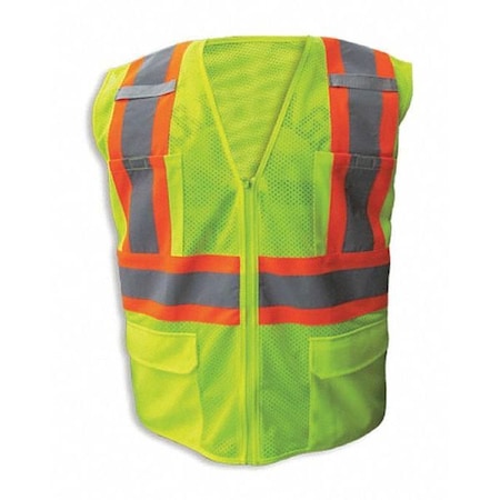 Safety Vest, Lime, FR, Org stripe, Zippr-XL MPN:SV-505FRZ-XL