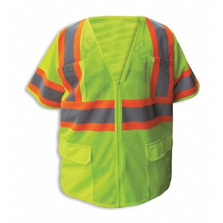 Safety Vest, Lime, Cls3, Org stripe, Zip-2XL MPN:SV-520Z-2XL