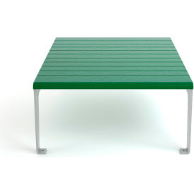 Frog Furnishings Plaza Recycled Plastic Outdoor Table Silver Frame Green Slats PB 42GRESFPLZTB