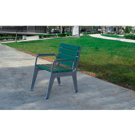 Frog Furnishings Plaza Recycled Plastic Patio Chair Silver Frame Green Slats PB 24GRESFPLZCHR