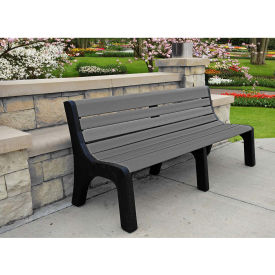 Frog Furnishings Newport 8' Recycled Plastic Bench with Back Gray Bench/Black Frame PB 8GRANEW