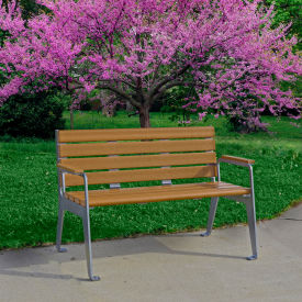 Frog Furnishings Plaza 4' Recycled Plastic Bench Cedar Bench/Silver Frame PB 4CEDSFPLZ