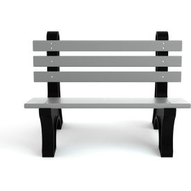 Frog Furnishings Comfort Park Avenue 4' Recycled Plastic Bench Gray Bench/Black Frame PB 4GRACPAE