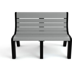 Frog Furnishings Newport 4' Recycled Plastic Bench with Back Gray Bench/Black Frame PB 4GRANEW