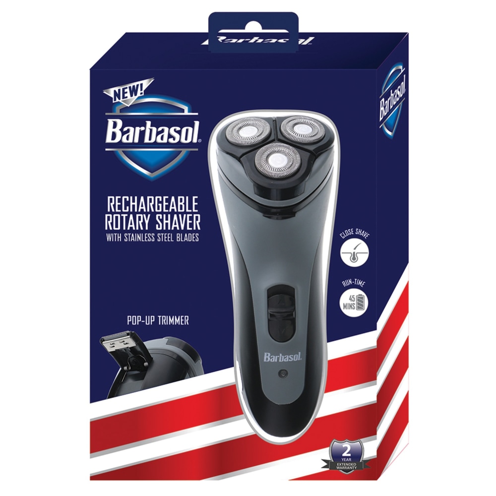 Barbasol Mens Rechargeable Dry Rotary Shaver With Pop-Up Trimmer, Black MPN:CBR1-1002-BLY