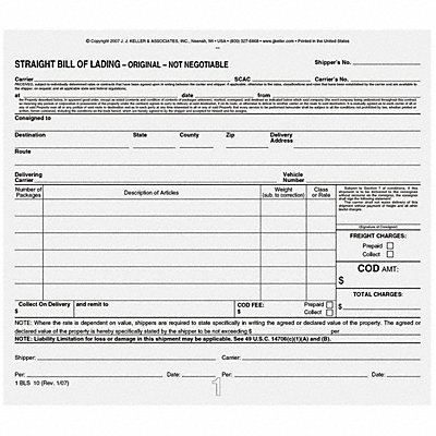 Bill of Lading Forms 3-Part Carbon PK25 MPN:403