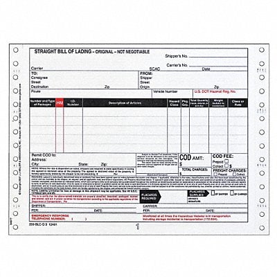 Bill of Lading Form Reg Compliance PK500 MPN:12461