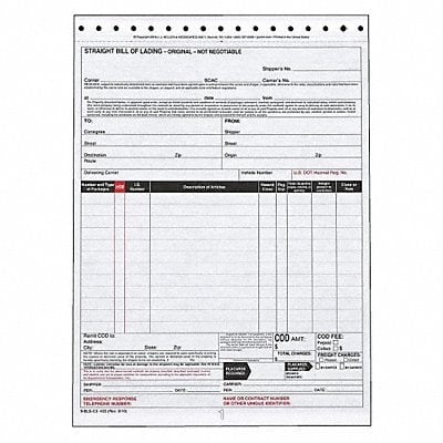 Bill of Lading Form Reg Compliance PK250 MPN:435