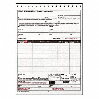 Bill of Lading Form Reg Compliance PK250 MPN:969