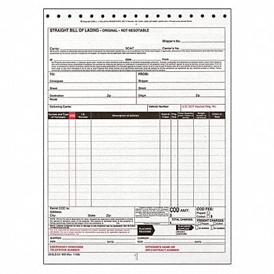 Bill of Lading Form Reg Compliance PK250 MPN:970