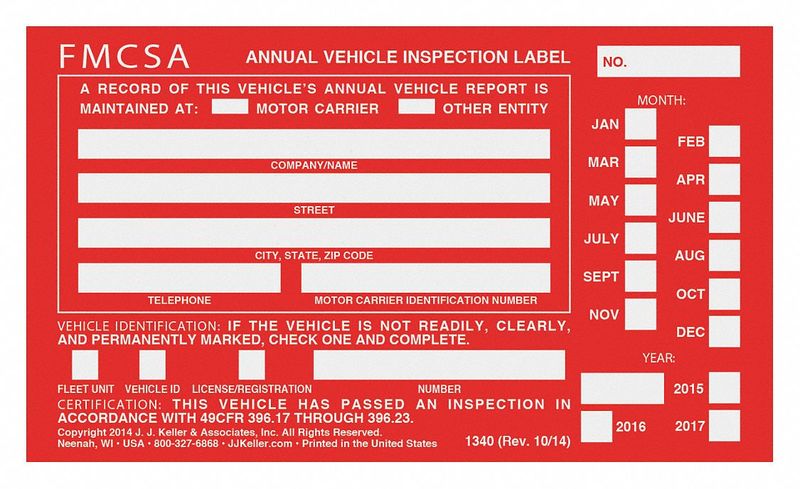 Concrete Vehicle Inspection Report MPN:10605