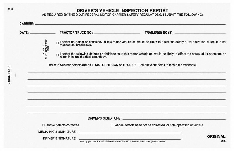 Simplified Vehicle Inspection Report MPN:594