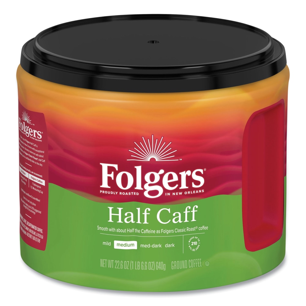 Folgers Coffee, Half Caff, 22.6 Oz Canister, Case Of 6 Canisters MPN:2550030444