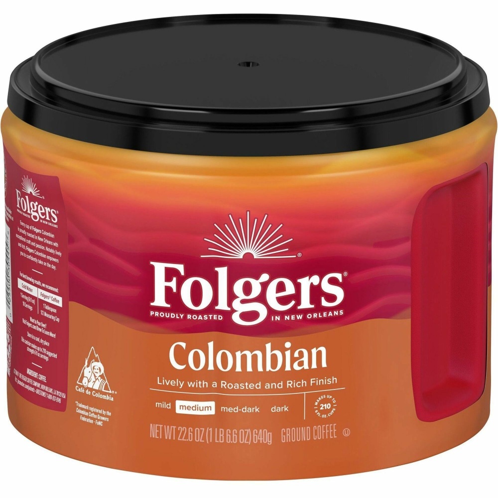 Folgers Ground 100% Colombian Coffee - Medium - 22.6 oz Per Canister - Ground - Columbian, Arabica - 1 Each MPN:30445