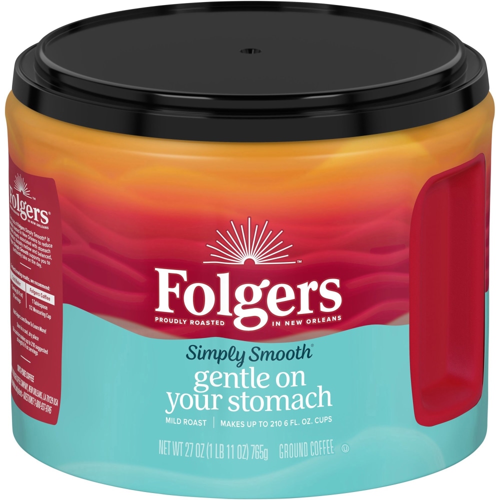 Folgers Ground Simply Smooth Coffee - Medium - 27 oz Per Canister - Ground - 1 Each MPN:30446