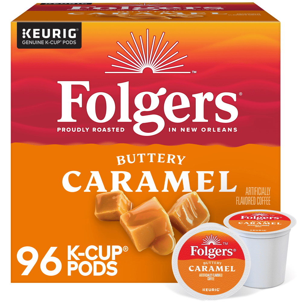 Folgers Buttery Caramel Keurig Single Serve K-Cup Pods, 24 Pods Per Pack, Case Of 4 Packs MPN:5000363977