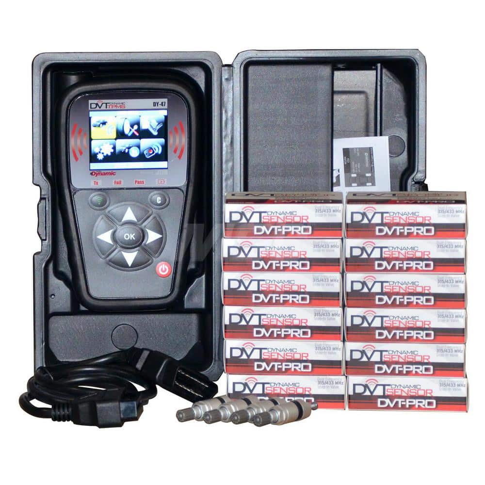 TPMS Sensor Kit: (12) DVT-PRO Single Sensors, (4) 6-225 Aluminum Valve Replacements, (1) DY-47 Tool with Case, Built-In OBDII II, Cables & 5 Year Free Software Updates & 1-Year Warranty, Use with TPMS Tool MPN:DVT-12PROWT
