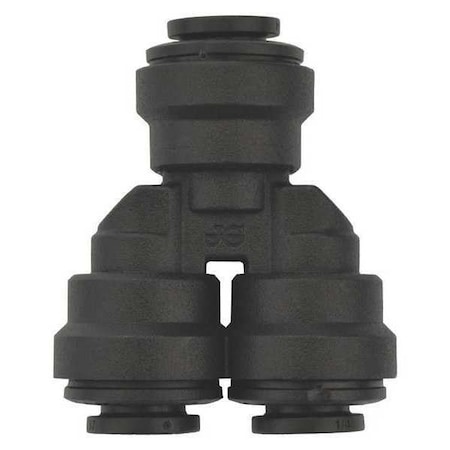 Push-Fit Wye Fitting, 1/4 in Tube Size, Polypropylene, Black, 10 PK MPN:PP2308E