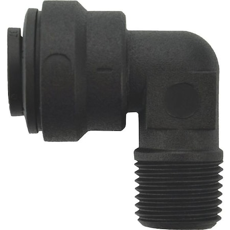 Push-Fit Elbow Fitting, 1/4 in Tube Size, Polypropylene, Black, 10 PK MPN:PP480821E