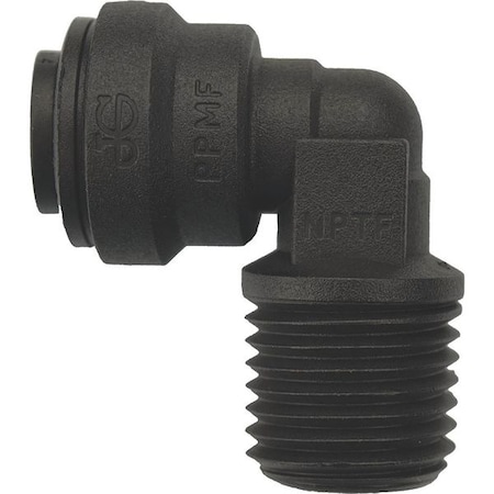 Push-Fit Elbow Fitting, 1/4 in Tube Size, Polypropylene, Black, 10 PK MPN:PP480822E