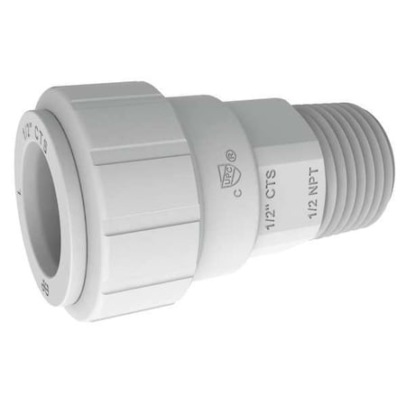 Push-Fit Adapter Fitting, 1/2 in Tube Size, Plastic, White MPN:PSEI012026