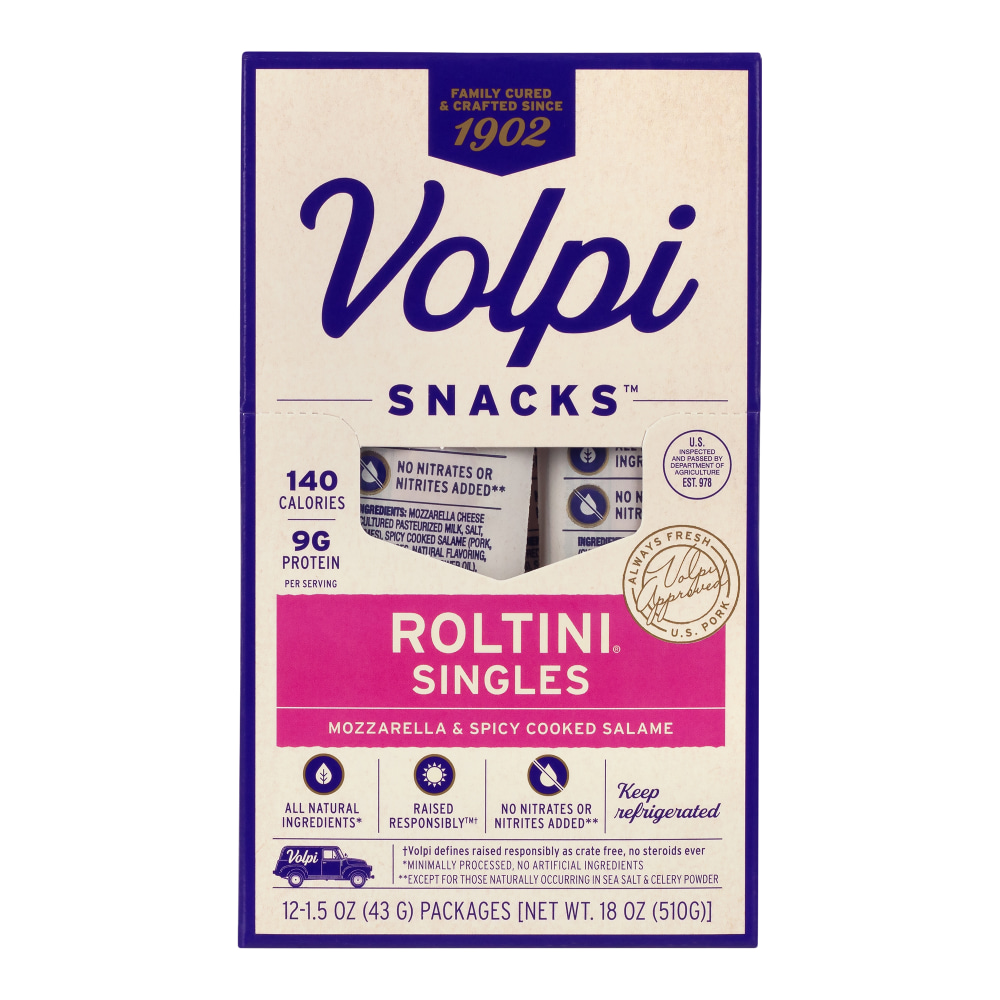 Volpi Roltini Singles, Spicy Salami And Mozzarella, 1.5 Oz, 12 Singles Per Pack, Case Of 2 Packs MPN:10765171855527