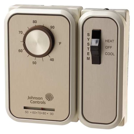 Line Voltage Mechanical Thermostat, Heat or Cool, 40 to 90F, Exposed Dial, 24 to 277V AC, 1C/1H, Manual MPN:T46SAA-1C