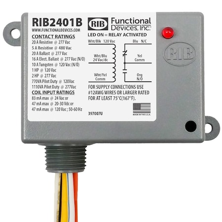 Rib 20Amp Spdt 24 Vac Dc, 120 Vac MPN:RIB2401B