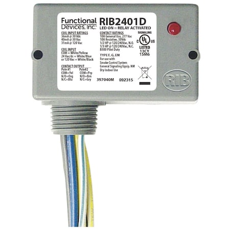 Rib 10Amp Dpdt 24Vacdc, 120Vac MPN:RIB2401D