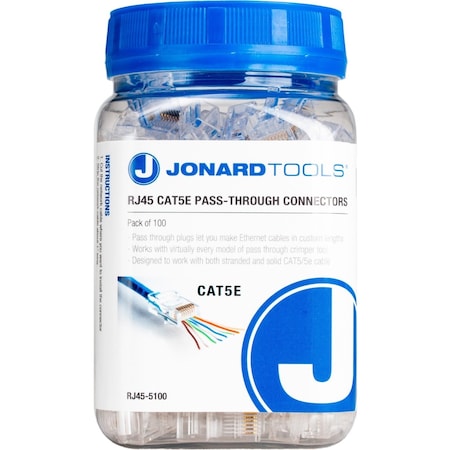 RJ45 CAT5/5E Pass-Through Connect, PK 100 MPN:RJ45-5100