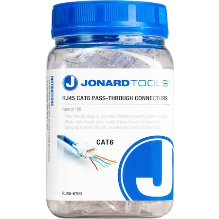 RJ45 CAT6 Pass-Through Connectors, PK 50 MPN:RJ45-650