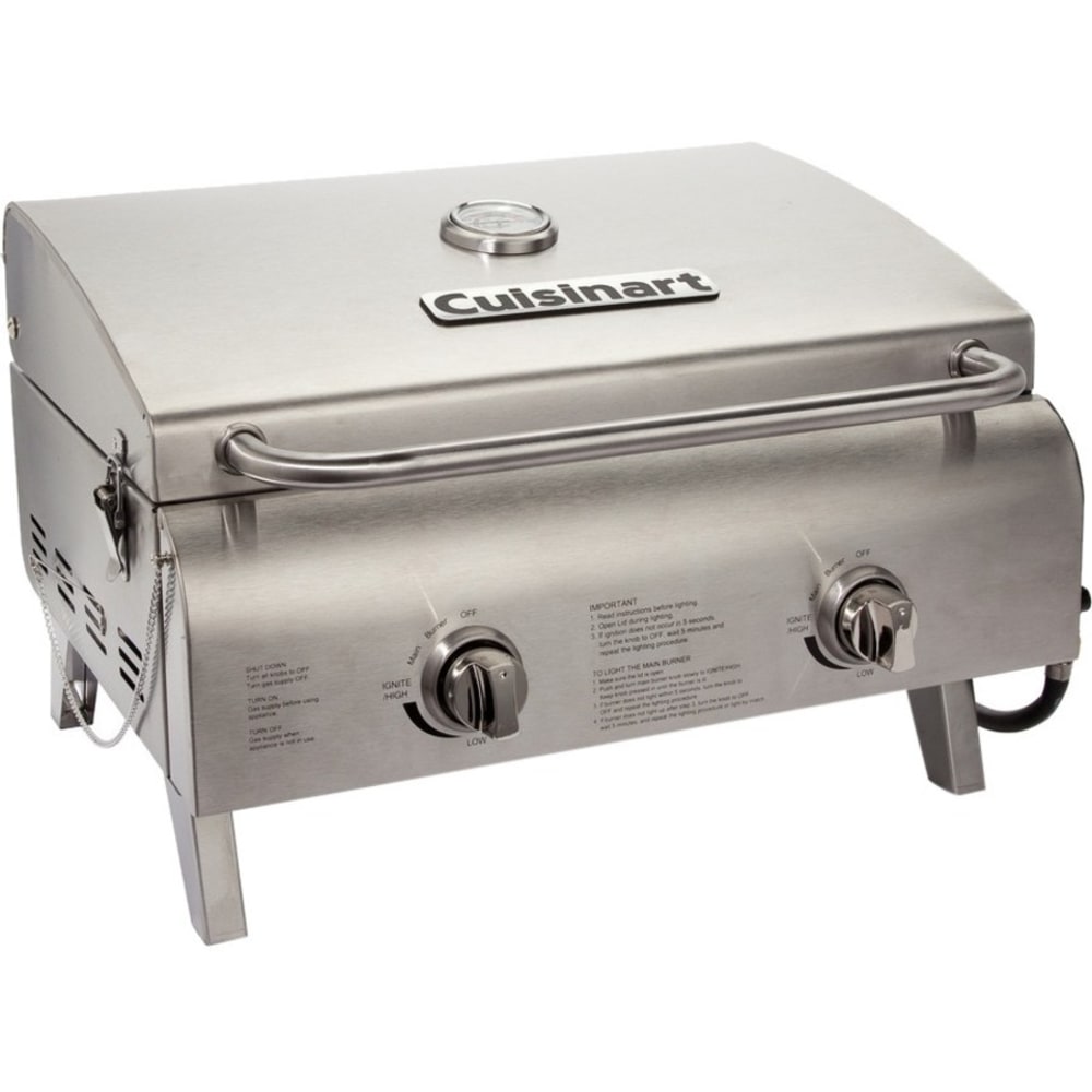 Cuisinart Chefs Style Stainless Tabletop Grill - 2 Sq. ft. Cooking Area - 2 Cooking Elements - 2930.71 W - Propane - Tabletop - Outdoor - Silver MPN:CGG-306